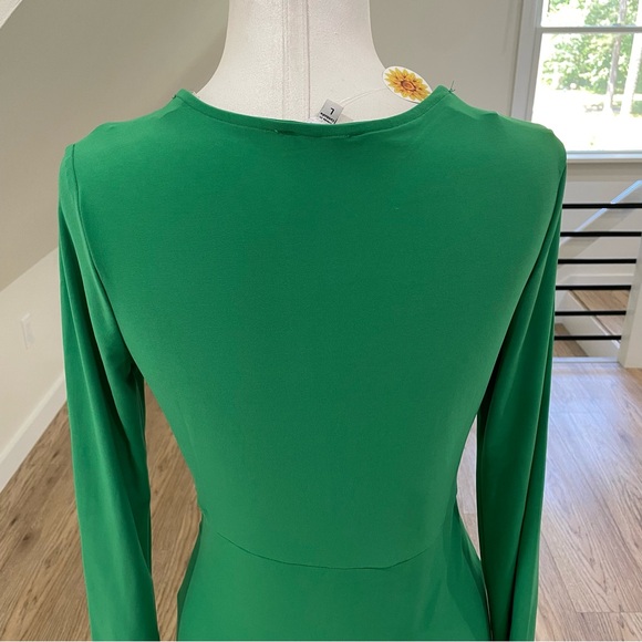 NWOT L Long sleeve v neck bodycon stretchy green midi dress - Picture 3 of 7